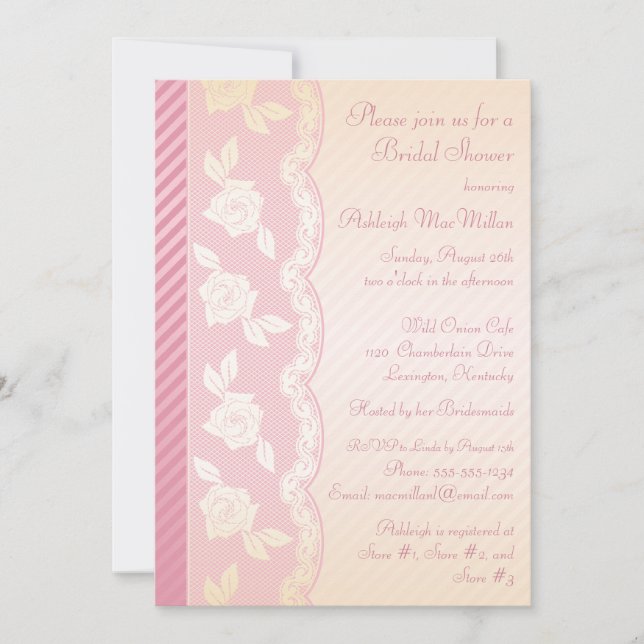 Rose rose, invitation floral en ivoire de Fête de (Devant)