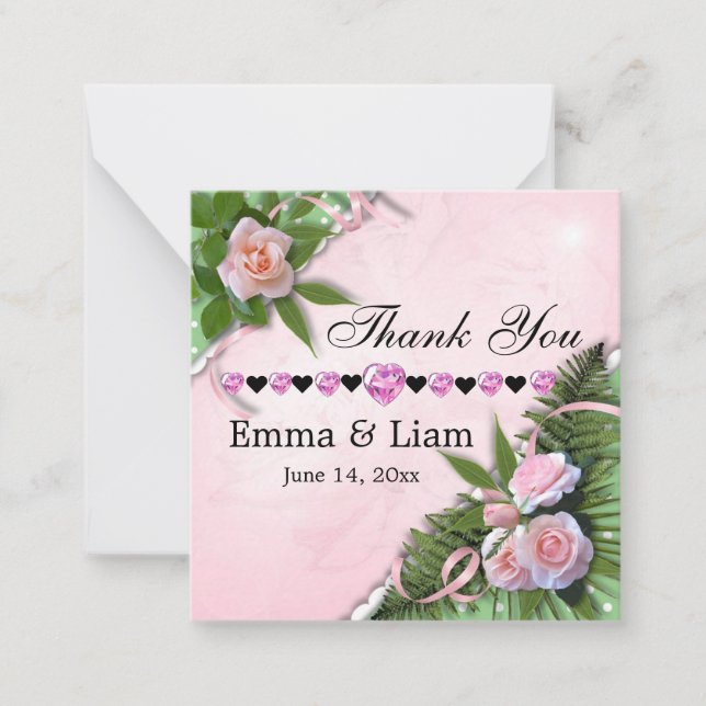 Rose rose Mariage  Merci plat carte (Devant)