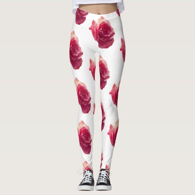 Rose rose, Motif de photos de fleurs Leggings (Devant)