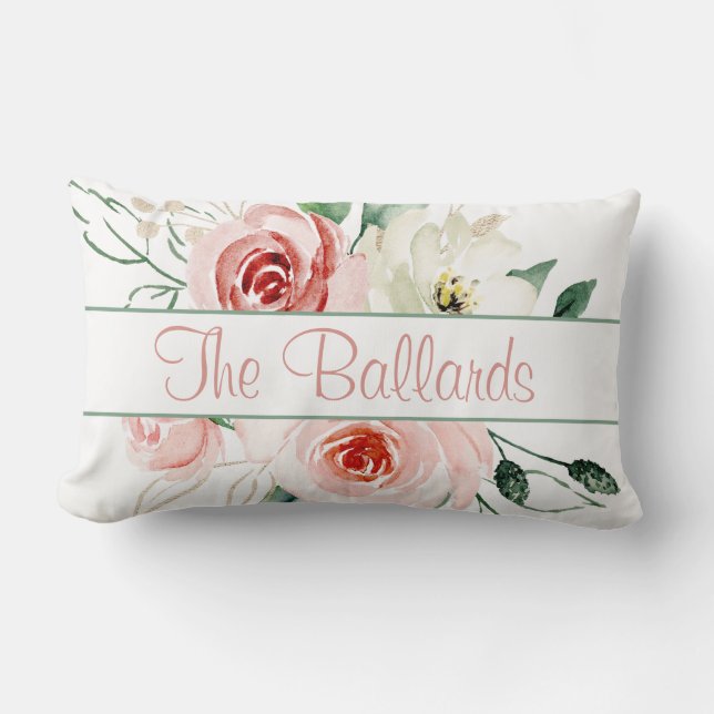 Rose rose Nom personnalisé Lumbar Coussin (Recto)