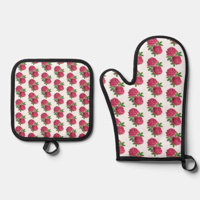 Rose Rose Ofenhandschuh & Topflappen-Set (Vorderseite)