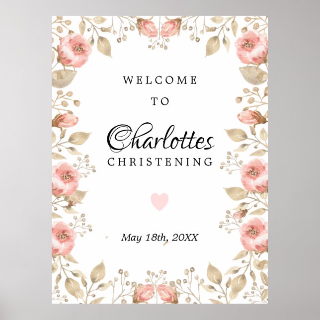 Rose rose or  Affiche de bienvenue de Christening (Devant)