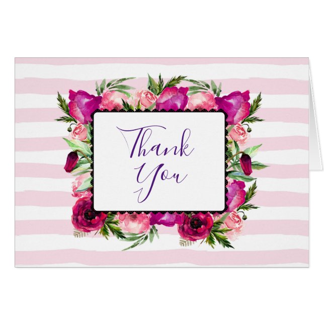 Rose rose & Poppy Floral Bouquet Mariage Merci (Devant horizontal)