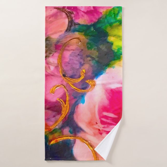Rose rose Roses Floral Or Art Nouveau serviette (Serviette de bain)