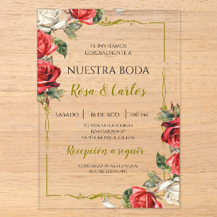 Rose Rose Spanische Hochzeit Acryleinladungen