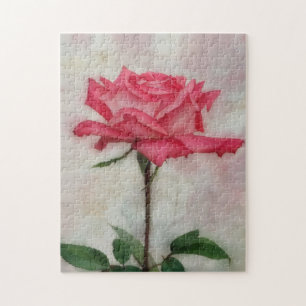 Rose rose sur la fleur d'art stem Puzzle