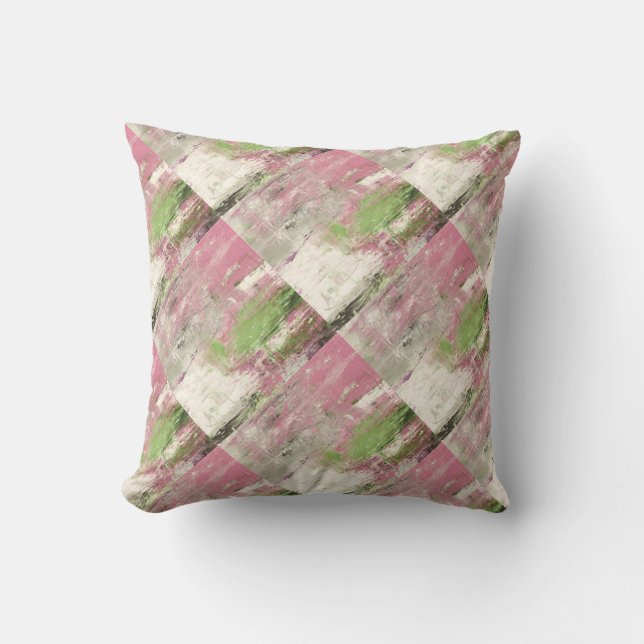 Rose rose vert & blanc moderne Abstrait Coussin (Recto)