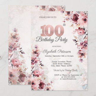 Rose Roses 100. Geburtstag Einladung
