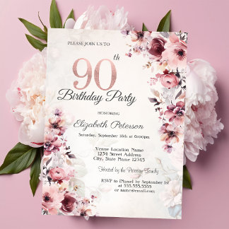 Rose Roses 90. Geburtstag Einladung