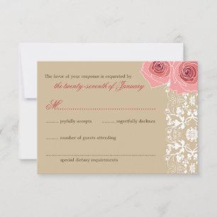 Rose Roses Damask Lace Mariage élégant Carte RSVP