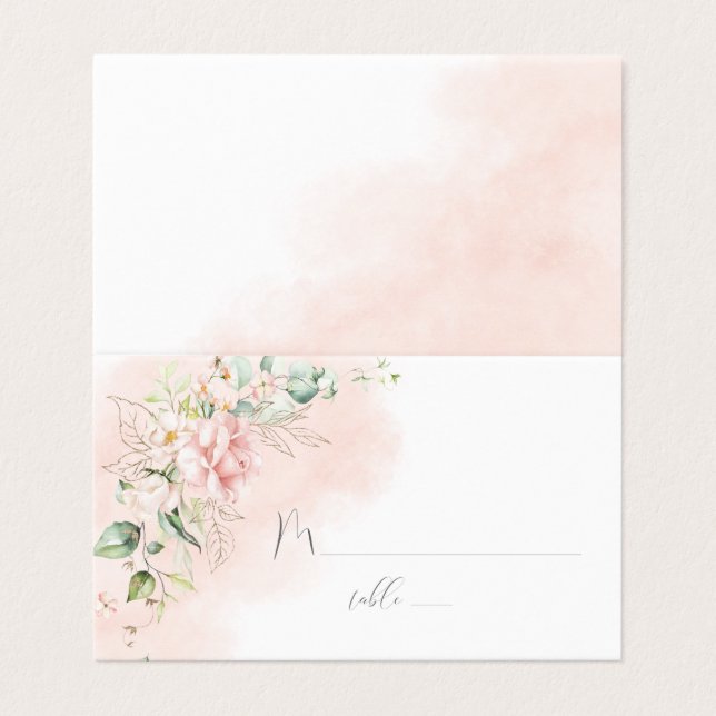 Rose Roses Or Feuille Vert Mariage Carte Place (Outside Unfolded)