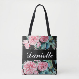 Rose Roses Retro Floral Blume Schwarze Kunst Tasche