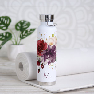 Rose, rot und pflaumenfarben, mit Monogramm Trinkflasche