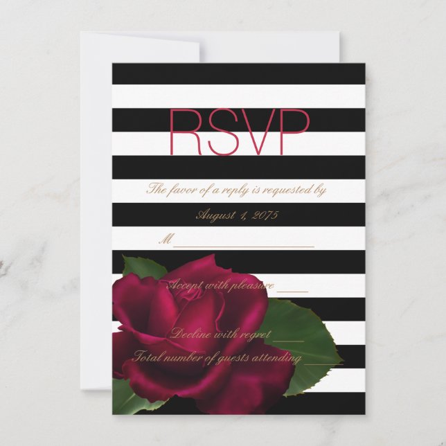 Rose Rot und Schwarz - Hochzeitsraster Einladung (Vorderseite)