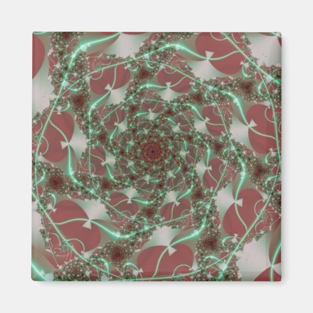 Rose | Rote und grüne Fraktale Magnet (Vorne)