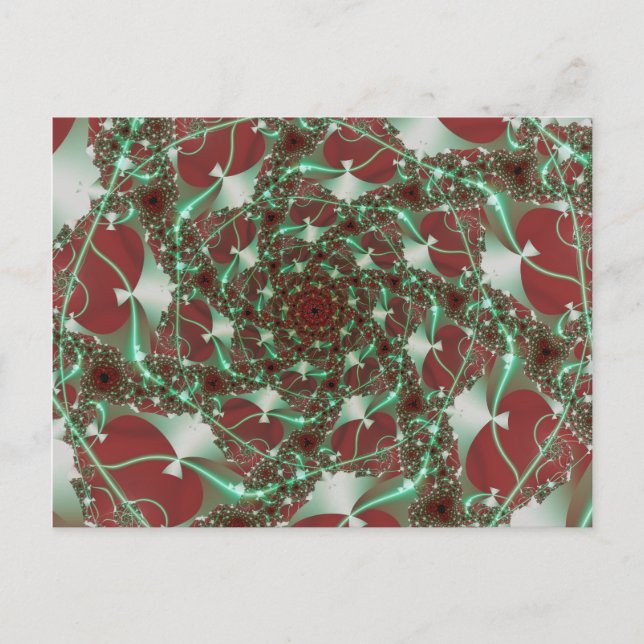 Rose | Rote und grüne Fraktale Postkarte (Vorderseite)