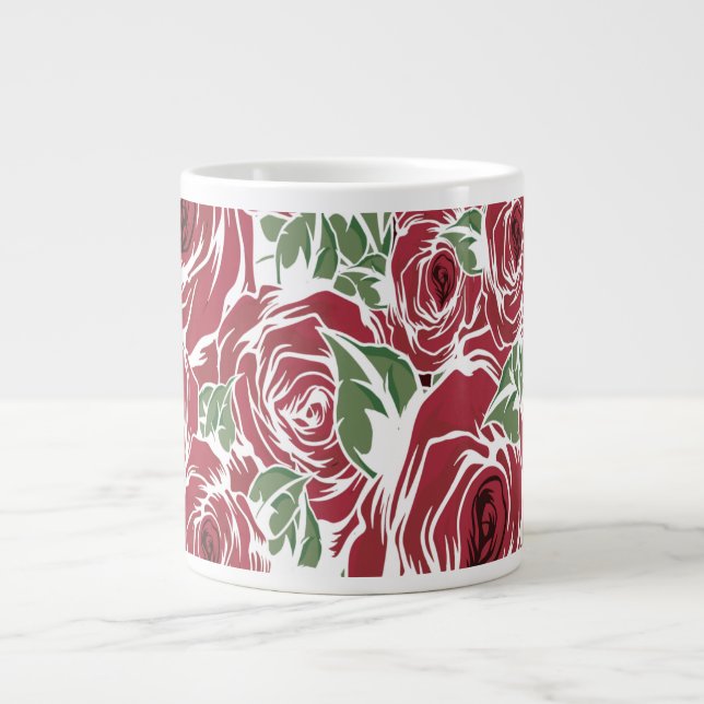 Rose Rotes Grün Vintage Blüte Jumbo-Tasse (Vorderseite)