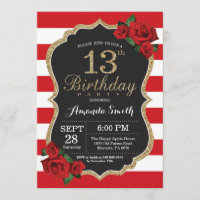 Rose rouge 13e anniversaire Invitation Parties sci