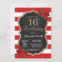 Rose rouge 16e anniversaire Invitation Parties sci
