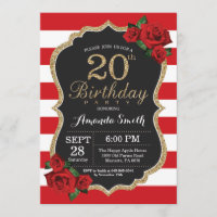Rose rouge 20e anniversaire Invitation Parties sci