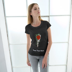 Rose rouge à squelette T-shirt main