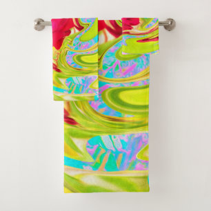 Rose rouge Abstraite sur Yellow et Aqua Swirl