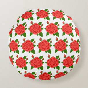 Rose rouge avec bourgeons Coussin rond blanc