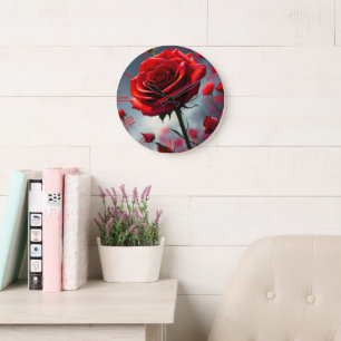 Rose Rouge Et Bufs, Horloge Mur