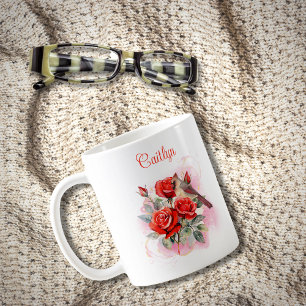 Rose rouge et cardinal Mug café personnalisé