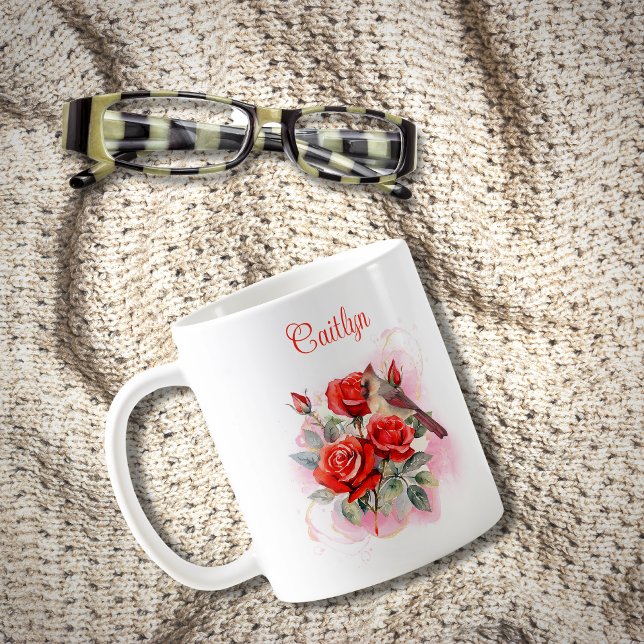 Rose rouge et cardinal Mug café personnalisé (Créateur téléchargé)