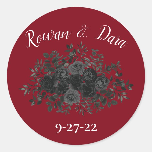 Rose rouge et noir gothique Faveur Sticker Étiquet (Devant)