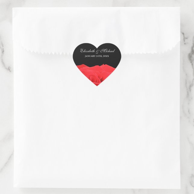 Rose rouge et Noir mariage Favoriser Étiquette (Sac)