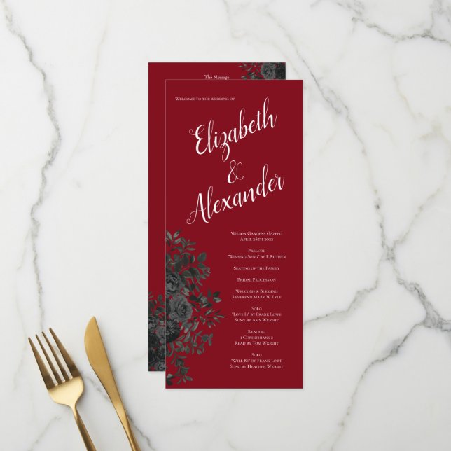 Rose rouge et noir Programmes de mariage gothique (Devant/Arrière en situation)