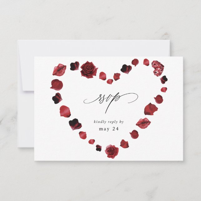 Rose rouge Floral & Lèvres Coeur w Repas RSVP (Devant)