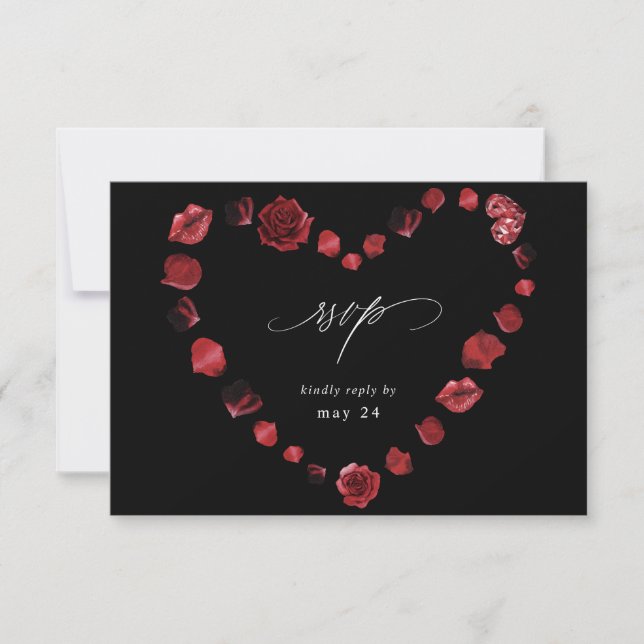 Rose rouge Floral & Lèvres Coeur w Repas RSVP - No (Devant)