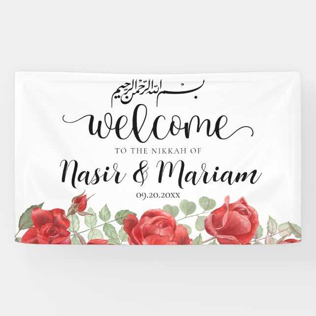 Rose rouge moderne Musulmane Nikkah Bannière (Horizontal)