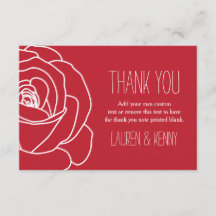 Rose rouge romantique, cartes de remerciements