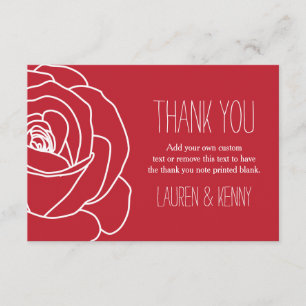 Rose rouge romantique, cartes de remerciements