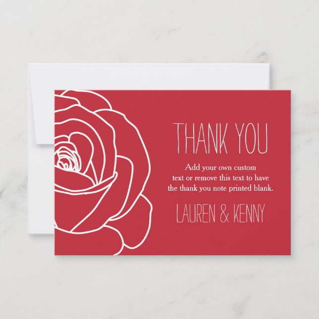 Rose rouge romantique, cartes de remerciements (Devant)