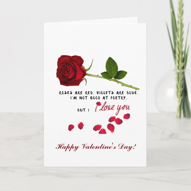 Rose rouge romantique Je t'aime Valentines Carte d (Devant)