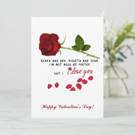 Rose rouge romantique Je t'aime Valentines Carte d
