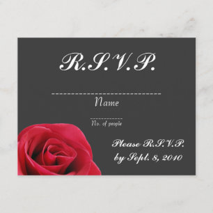 Rose rouge sur carte RSVP grise