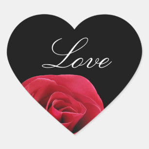 rose rouge sur les autocollants noirs de coeur
