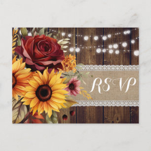 Rose rouge tournesol rustique mariage RSVP carte p