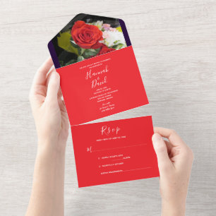 Rose rouge tout en un Faire-part de mariage