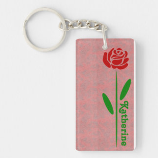 Rose rouge unique Tige verte Feuilles Personnalise