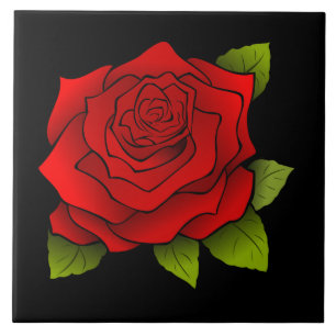 Rose rouge vintage dessin noir grand carreau Carré