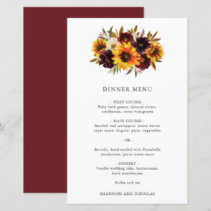 Rose rouge violet automne tournesol Mariage Menu