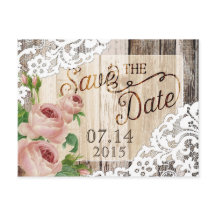 Rose Rustikale Holzplanen und Spitzen Save the Dat
