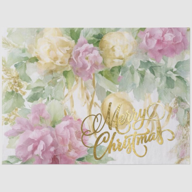 Rose Satin Ribbon Evergreen Mauve Creme Weihnachte Seidenpapier (Vorderseite)